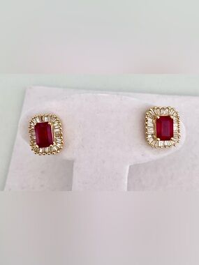 Effy Emerald cut Ruby and Baguette cut Diamonds 14k Gold Earrings